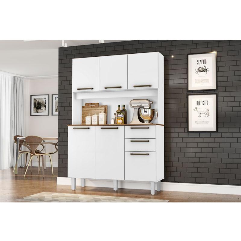 Armário para Cozinha Kit Pop 120 cm 6 Portas 2 Gavetas Branco